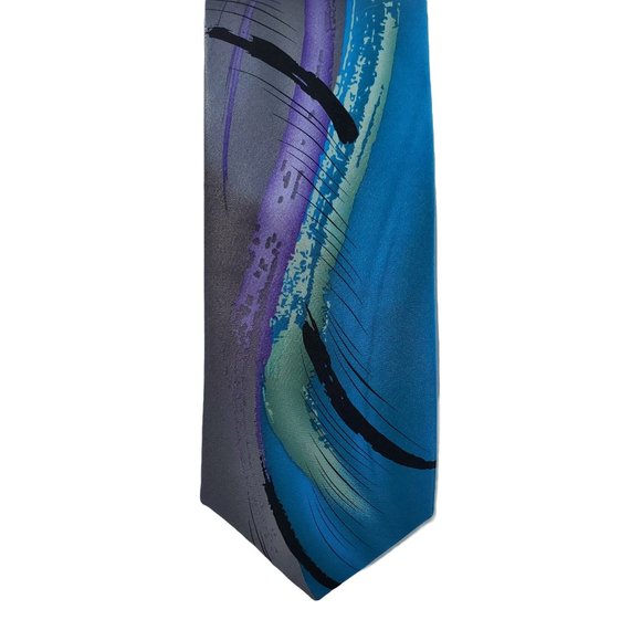 Jerry Garcia Abstract Pattern Blue 100% Silk Necktie - Picture 1 of 2